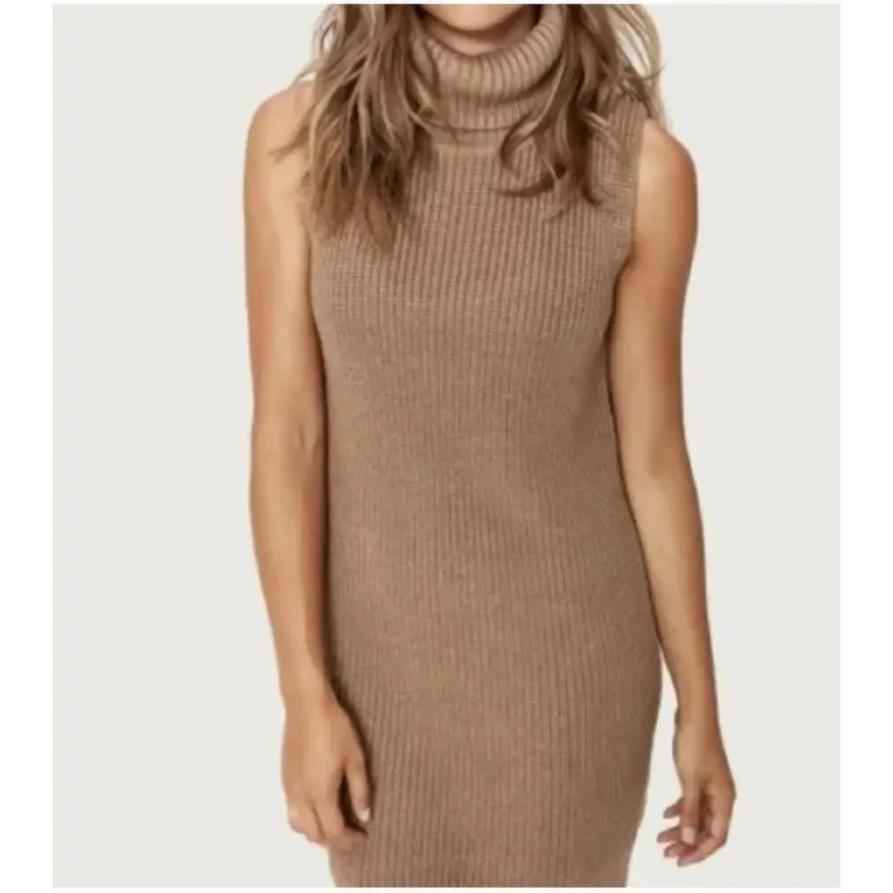 Lole‎ Tan Sleeveless Turtleneck Chunky Knit Sweater Dress Size Large